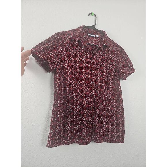 Croft&Barrow Maroon Button Down Shirt Geometric Pattern Casual - Picture 2 of 6